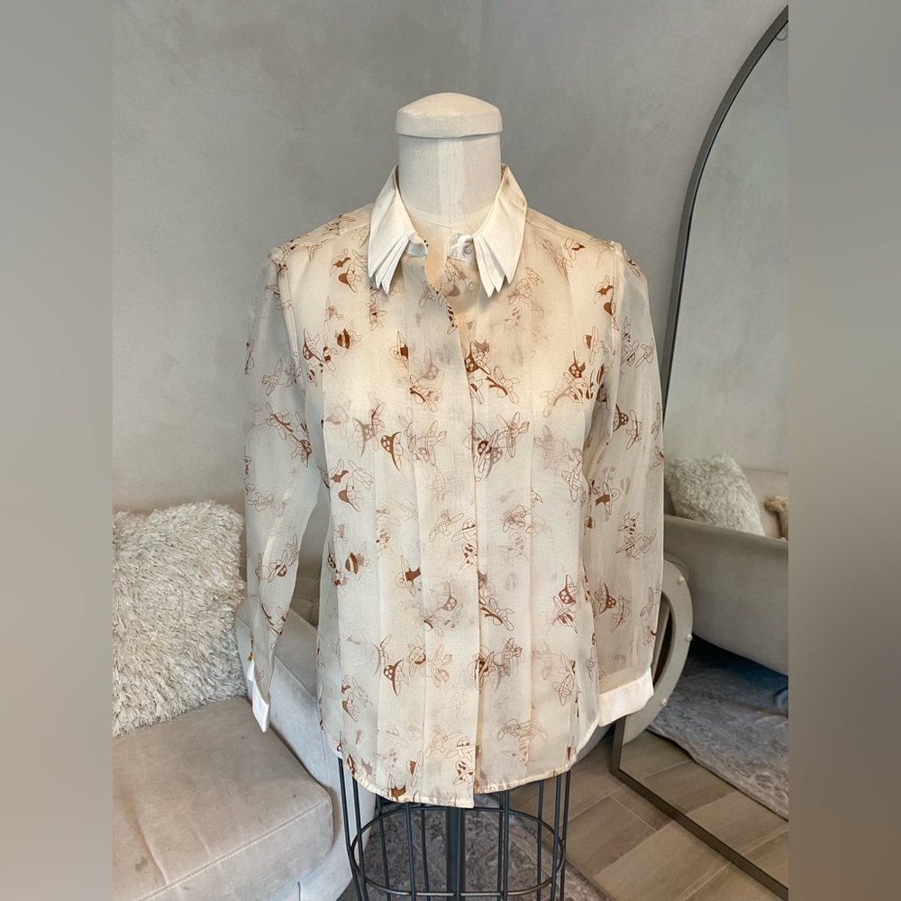 VINTAGE COTTON SILK RETRO NOVELTY PRINTED BUTTON DOWN SHIRT